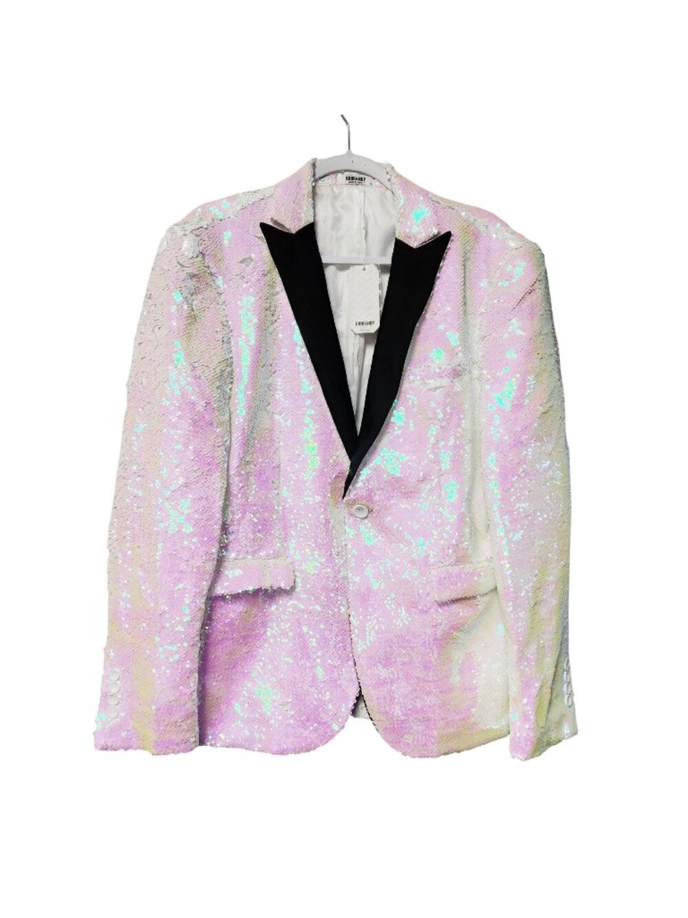 Coofandy Mens Iridescent Pink Sequin Blazer Jacket Size M With Black Lapel